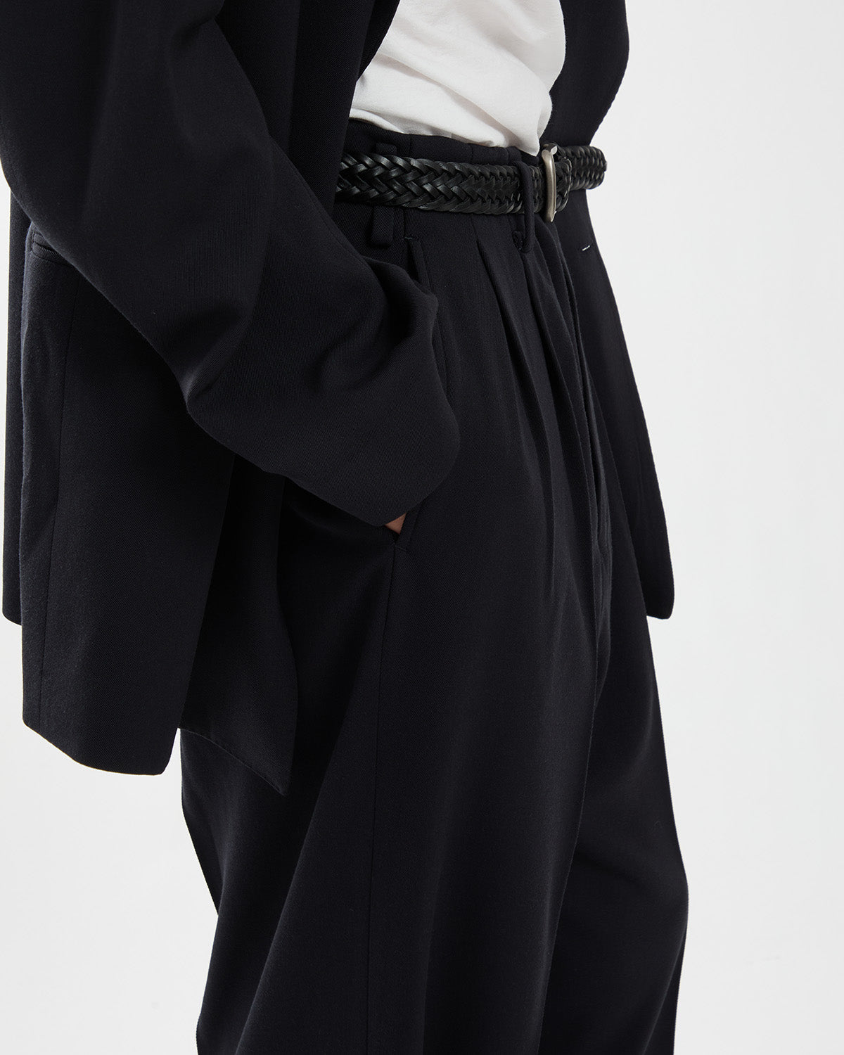 WOOL WIDE TAPERED TROUSERS