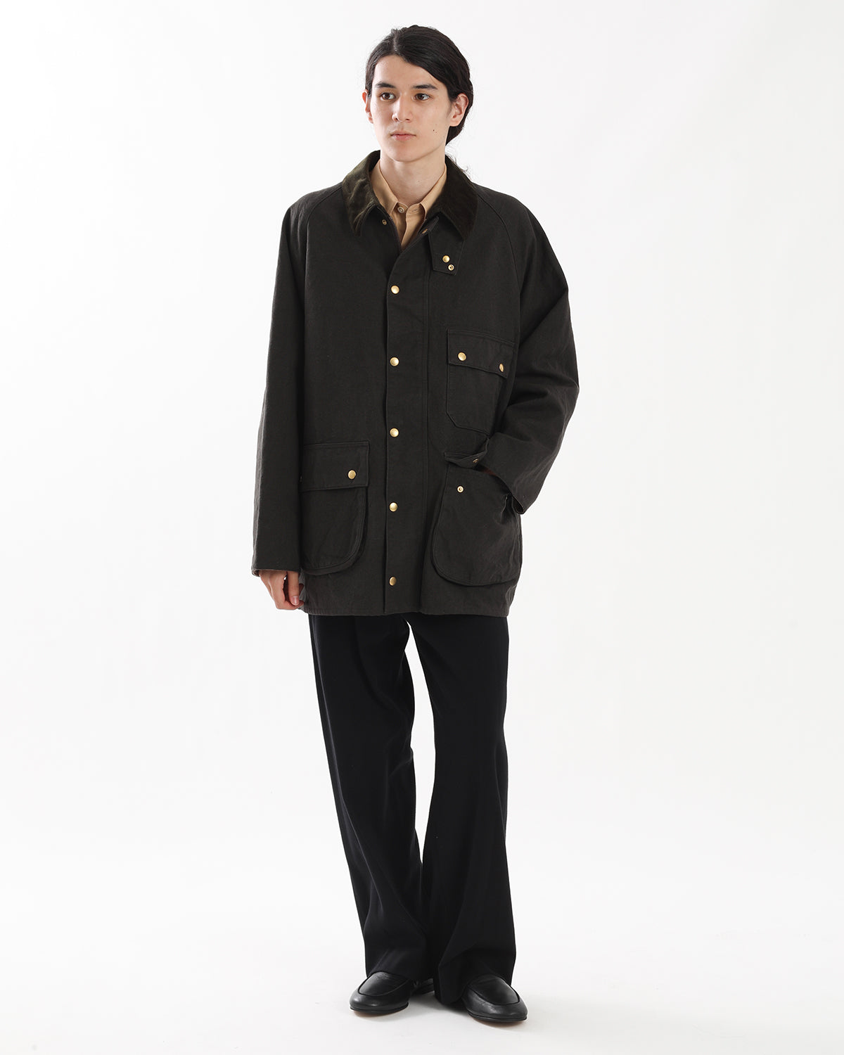 COTTON SILK TWILL WIDE TROUSERS