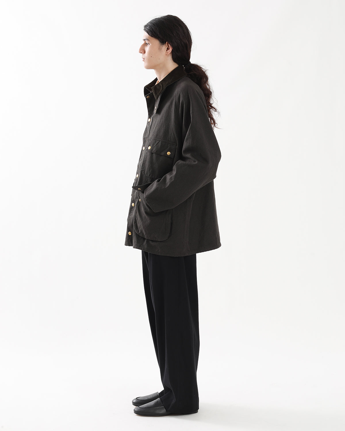 COTTON SILK TWILL WIDE TROUSERS