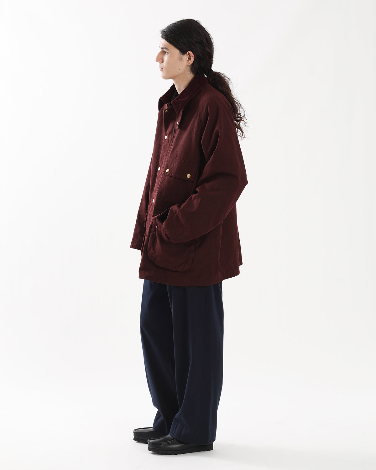 COTTON SILK TWILL WIDE TROUSERS
