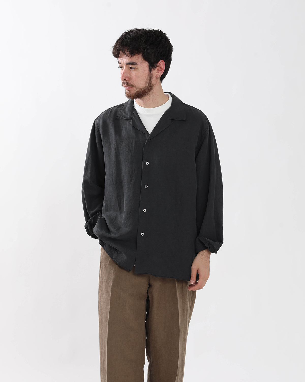 VINTAGE SILK LINEN OPEN COLLAR SHIRT – COVERCHORD