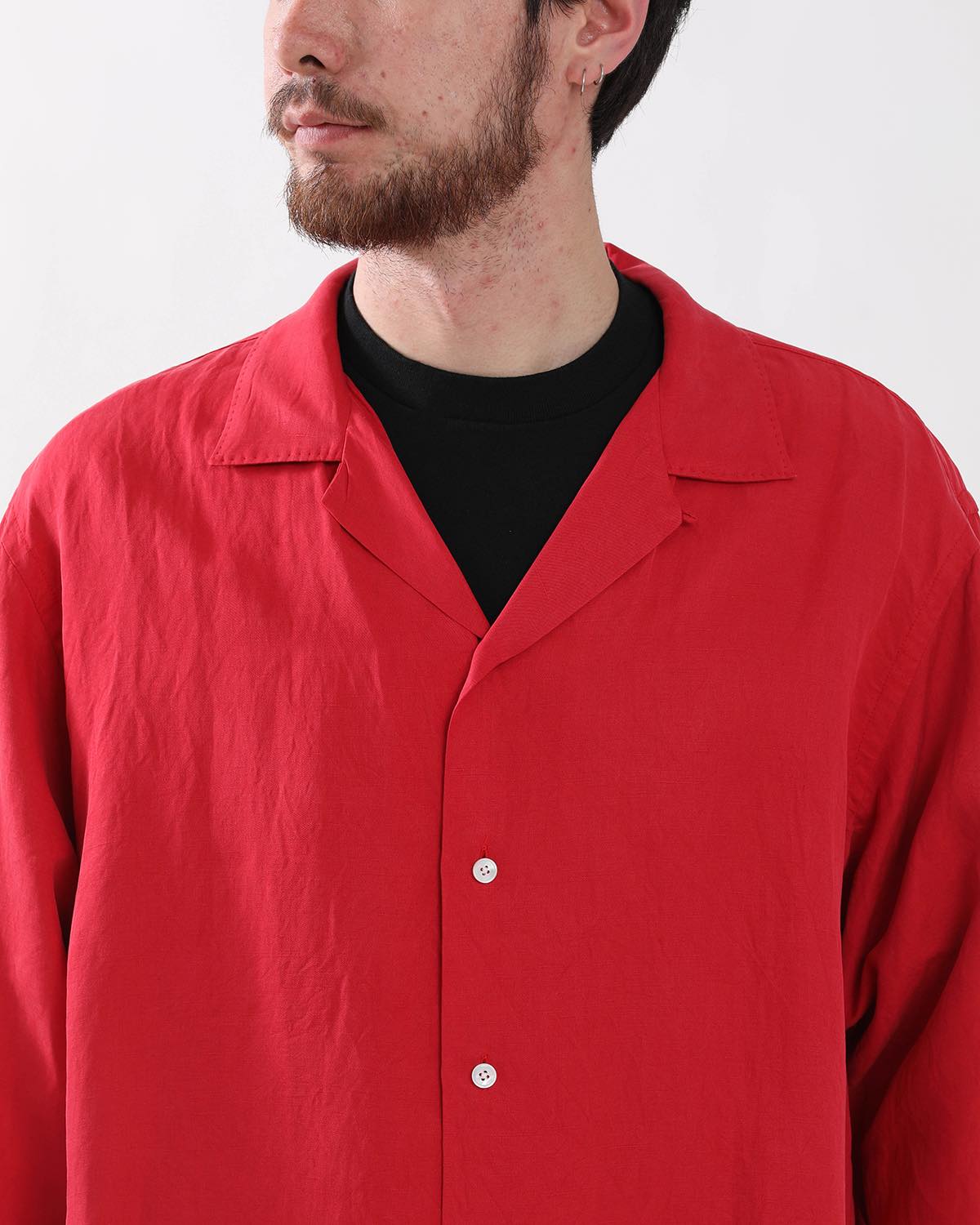 VINTAGE SILK LINEN OPEN COLLAR SHIRT