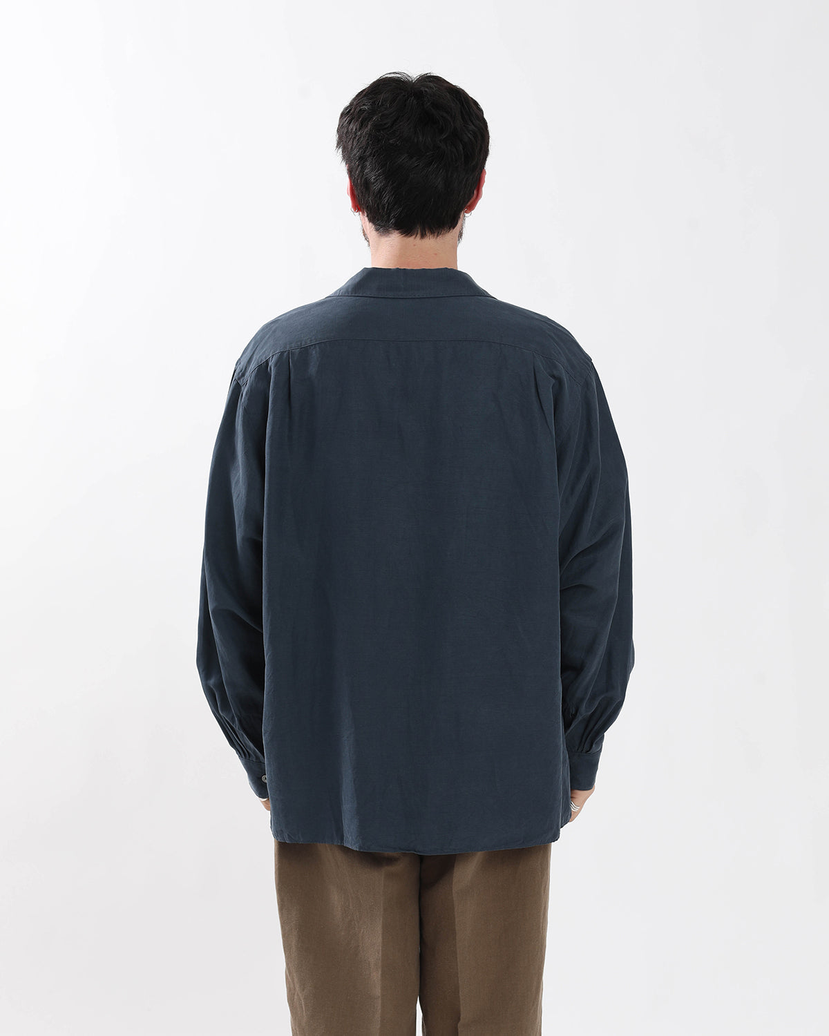 VINTAGE SILK LINEN OPEN COLLAR SHIRT