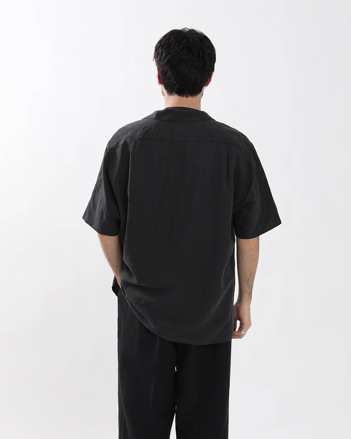 VINTAGE SILK LINEN S/S OPEN COLLAR SHIRT