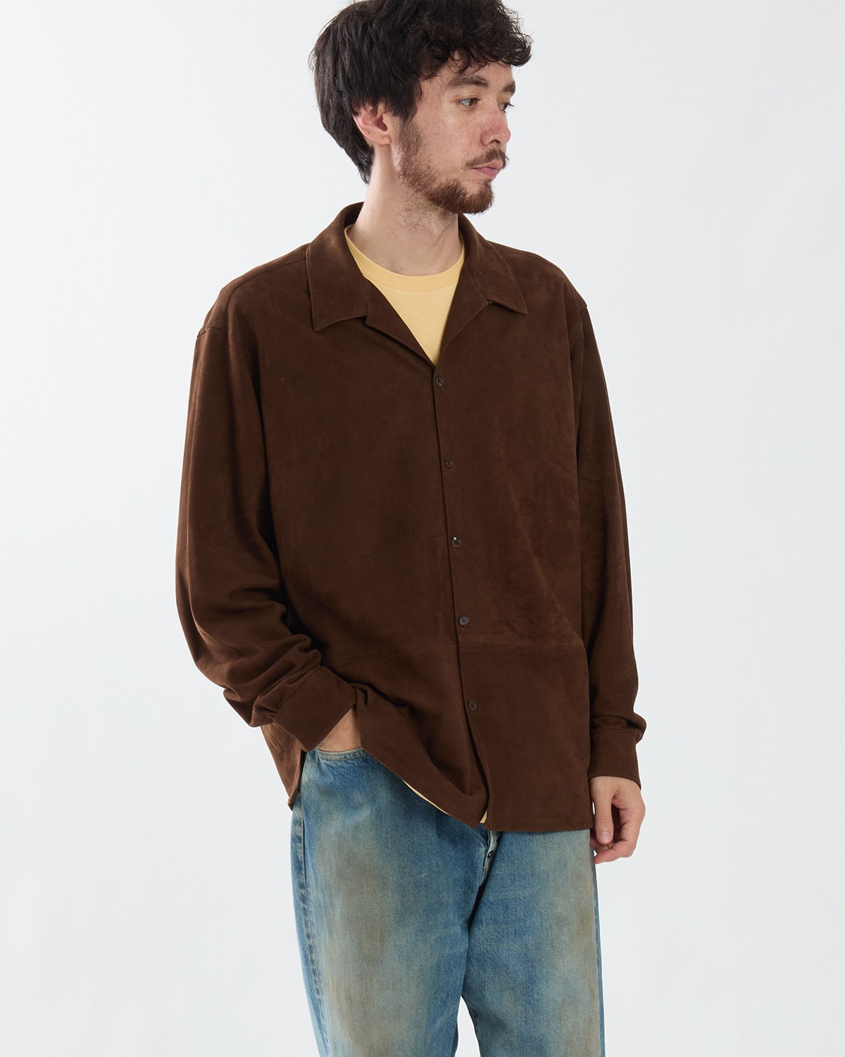 SUEDE LEATHER LOOP COLLAR SHIRTS