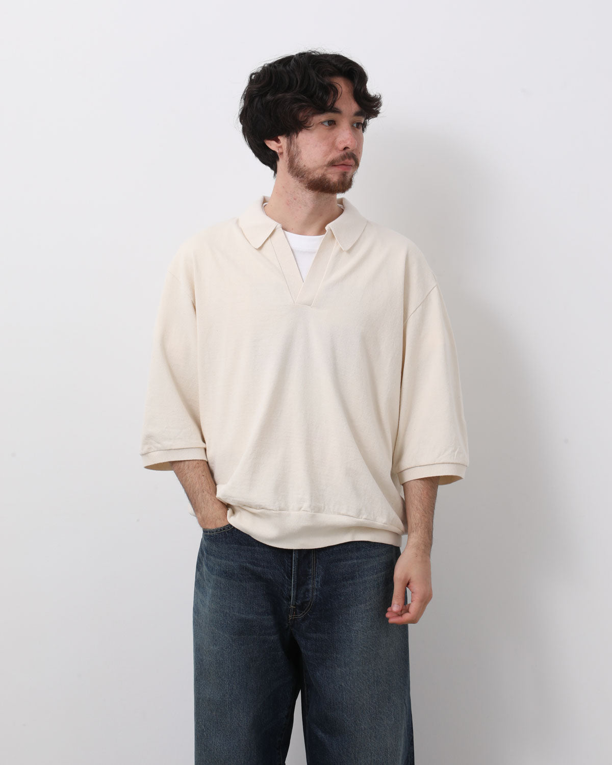 CO/SILK NEP SKIPPER CROPPED SLEEVE