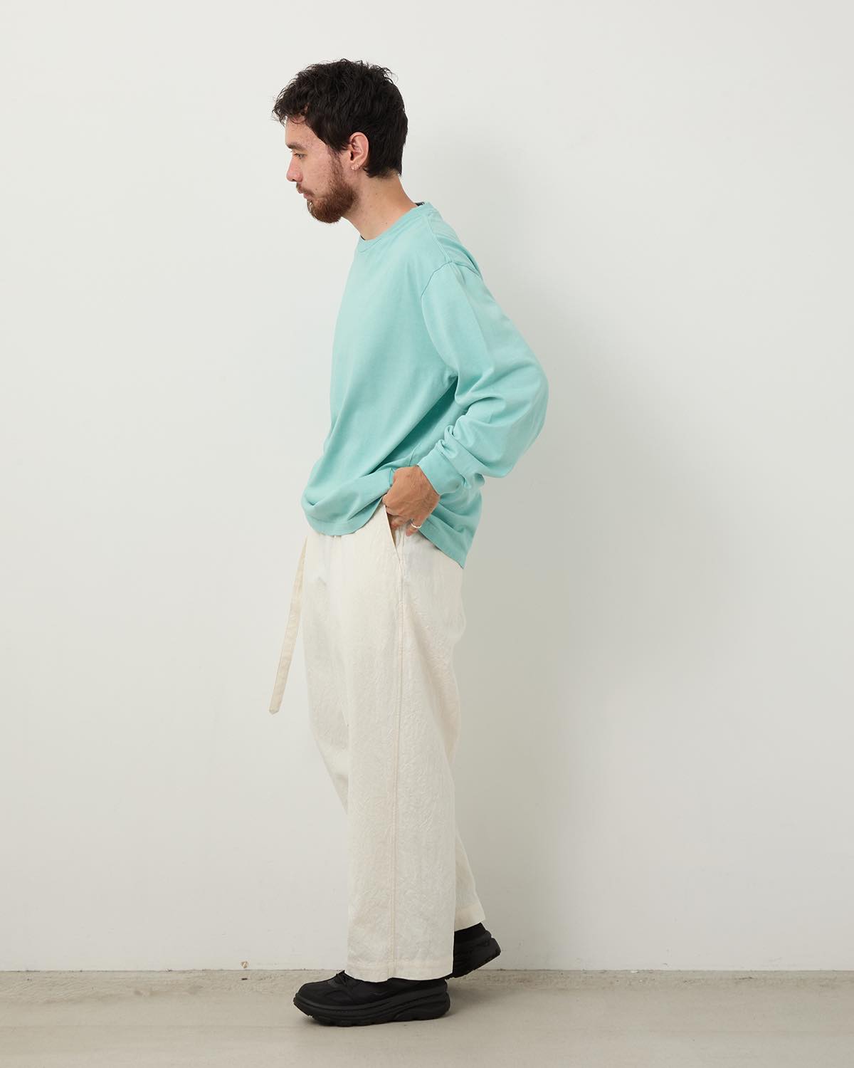 LINEN COTTON BELTED TROUSERS
