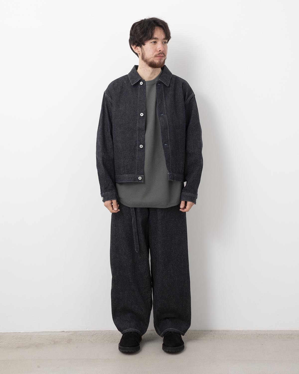 12.9OZ DENIM BIAS BELTED PANTS