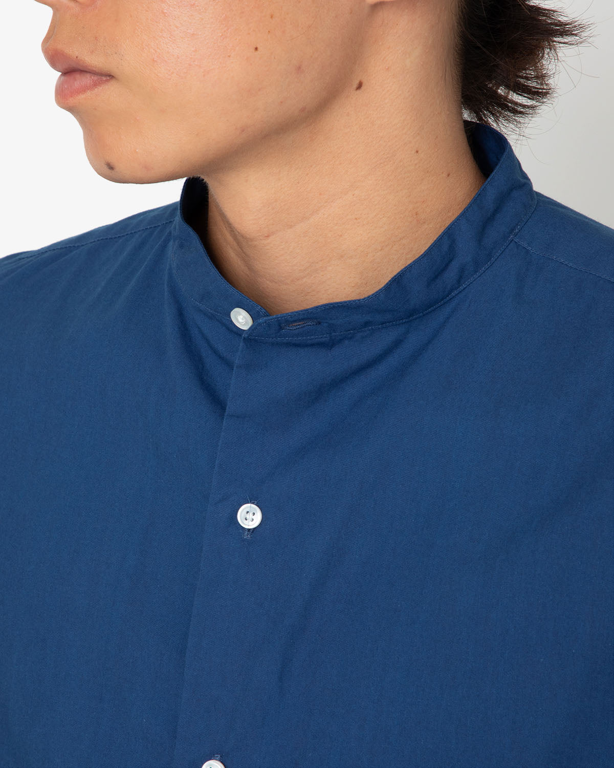 INDIGO SELVAGE BROAD BAND COLLAR SHIRT