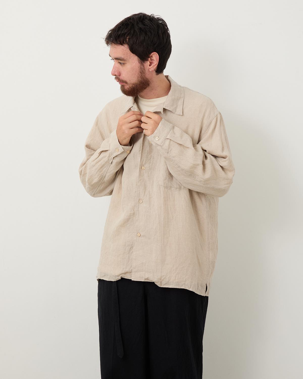 LINEN OPEN-COLLAR SHIRT L/S