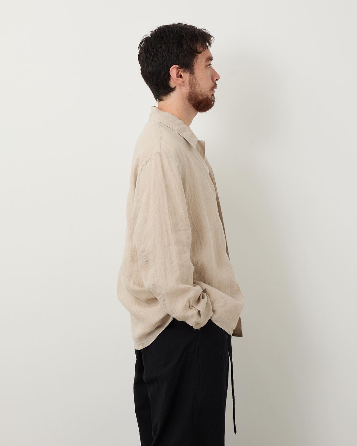 LINEN OPEN-COLLAR SHIRT L/S