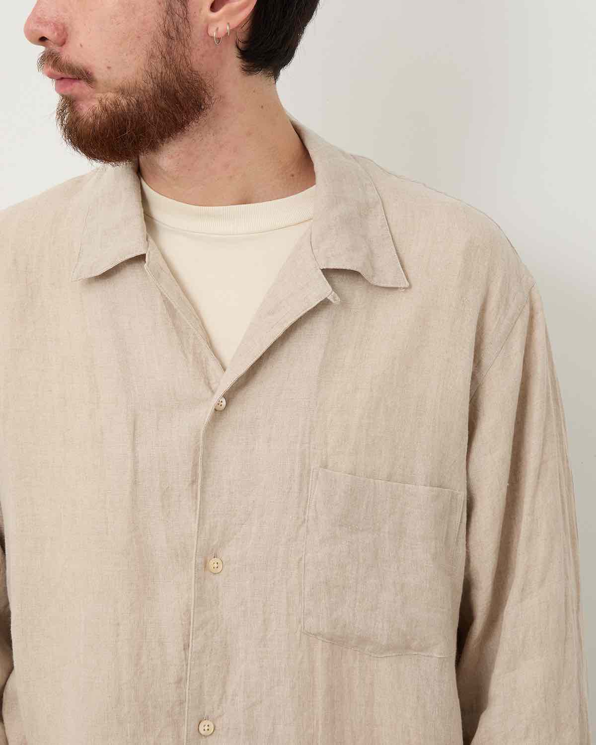 LINEN OPEN-COLLAR SHIRT L/S