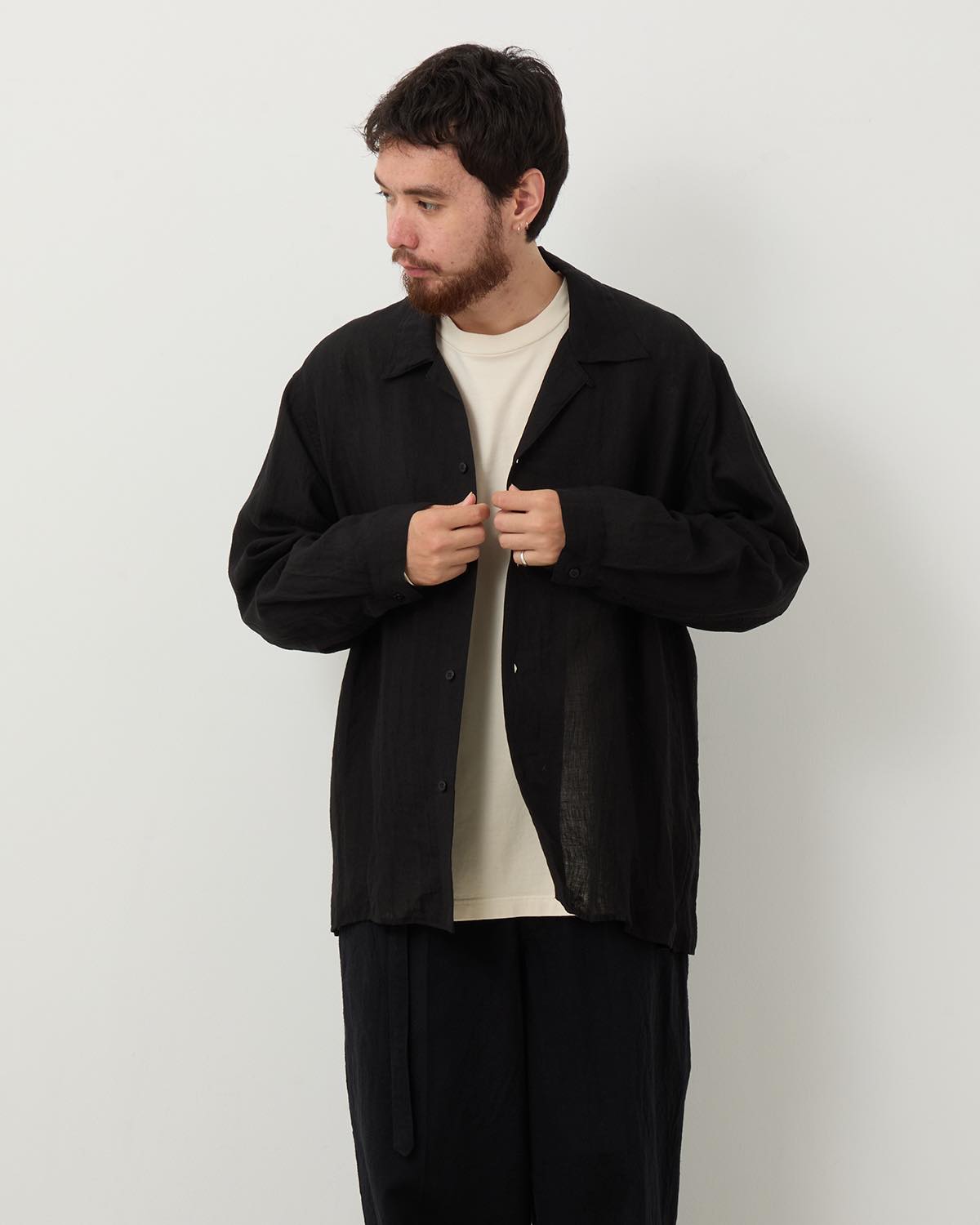 LINEN OPEN-COLLAR SHIRT L/S