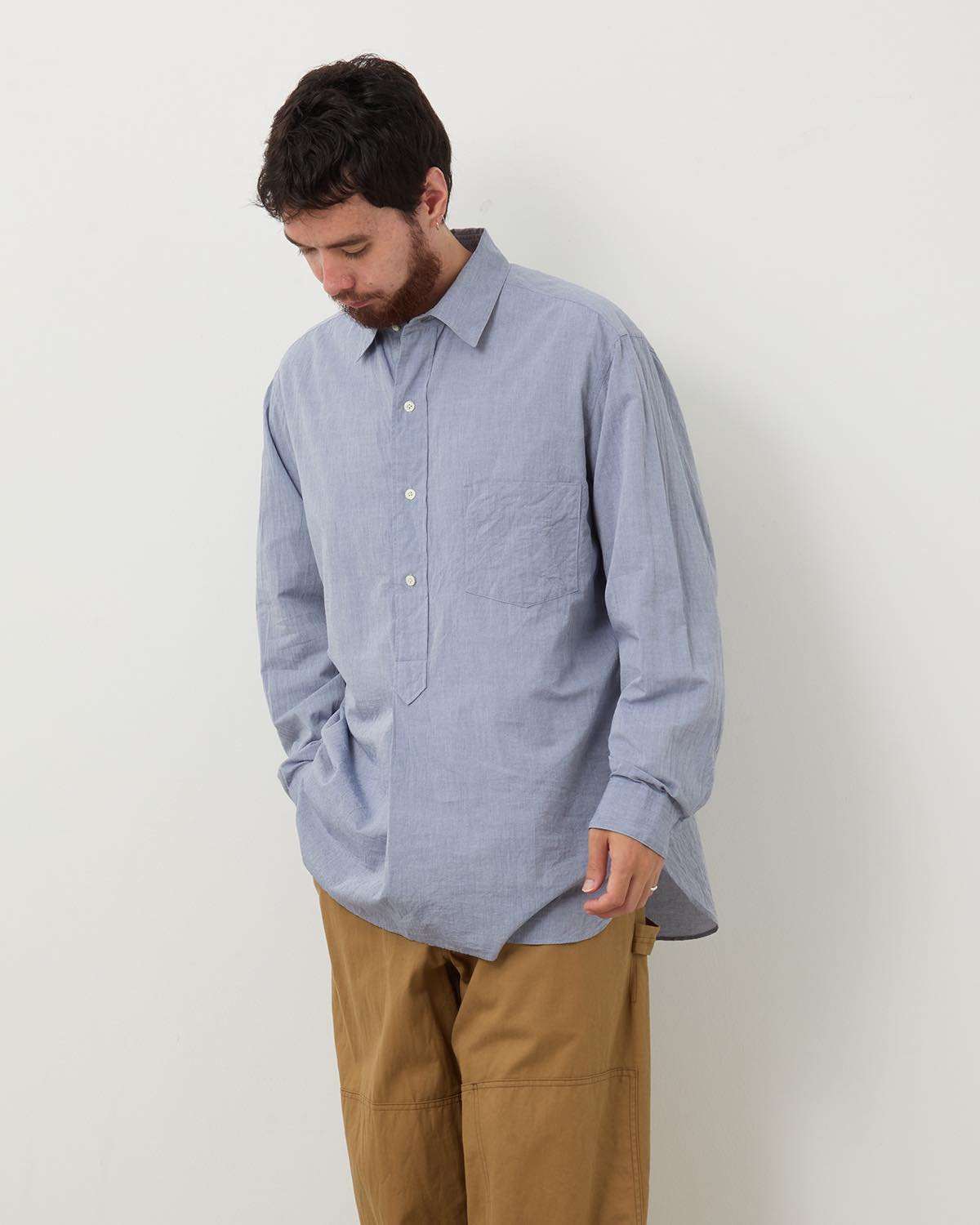 HARD TWIST CHAMBRAY GRANDPA SHIRT