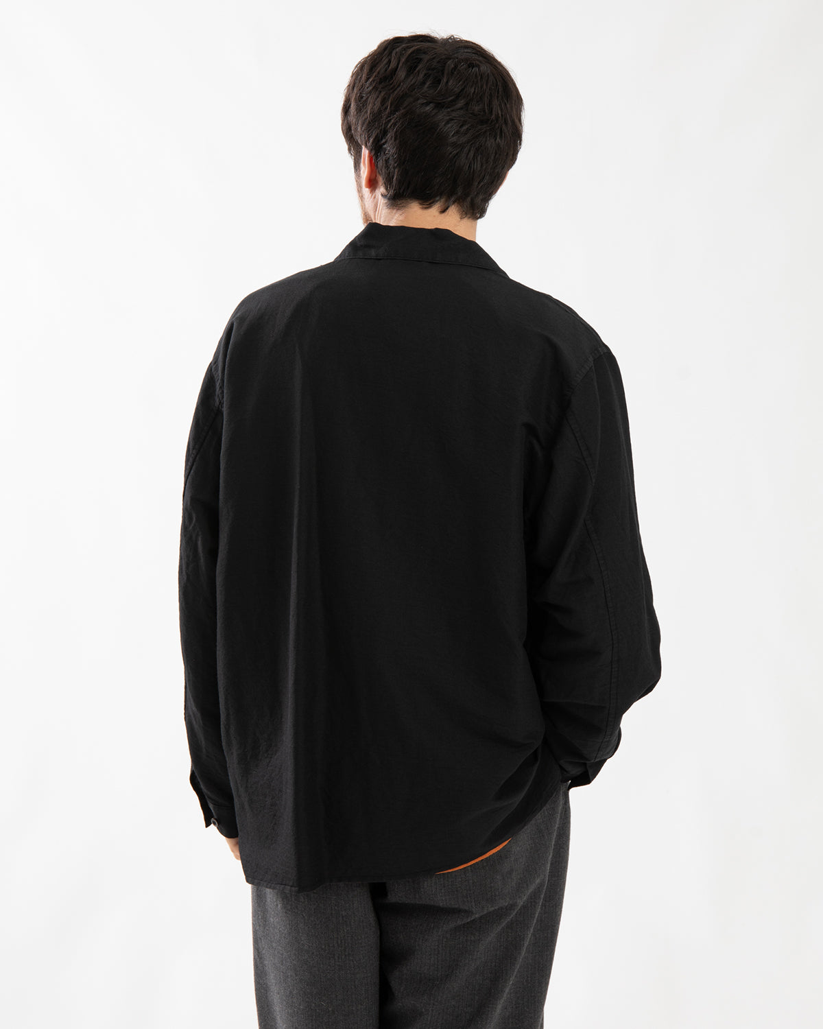WASHED WOOL SILK OPEN-COLLAR SHIRT L/S