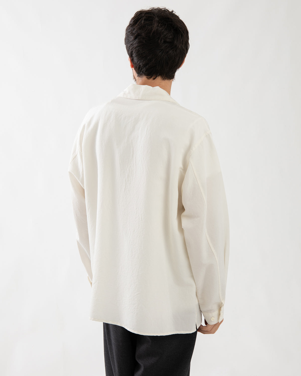 WASHED WOOL SILK OPEN-COLLAR SHIRT L/S