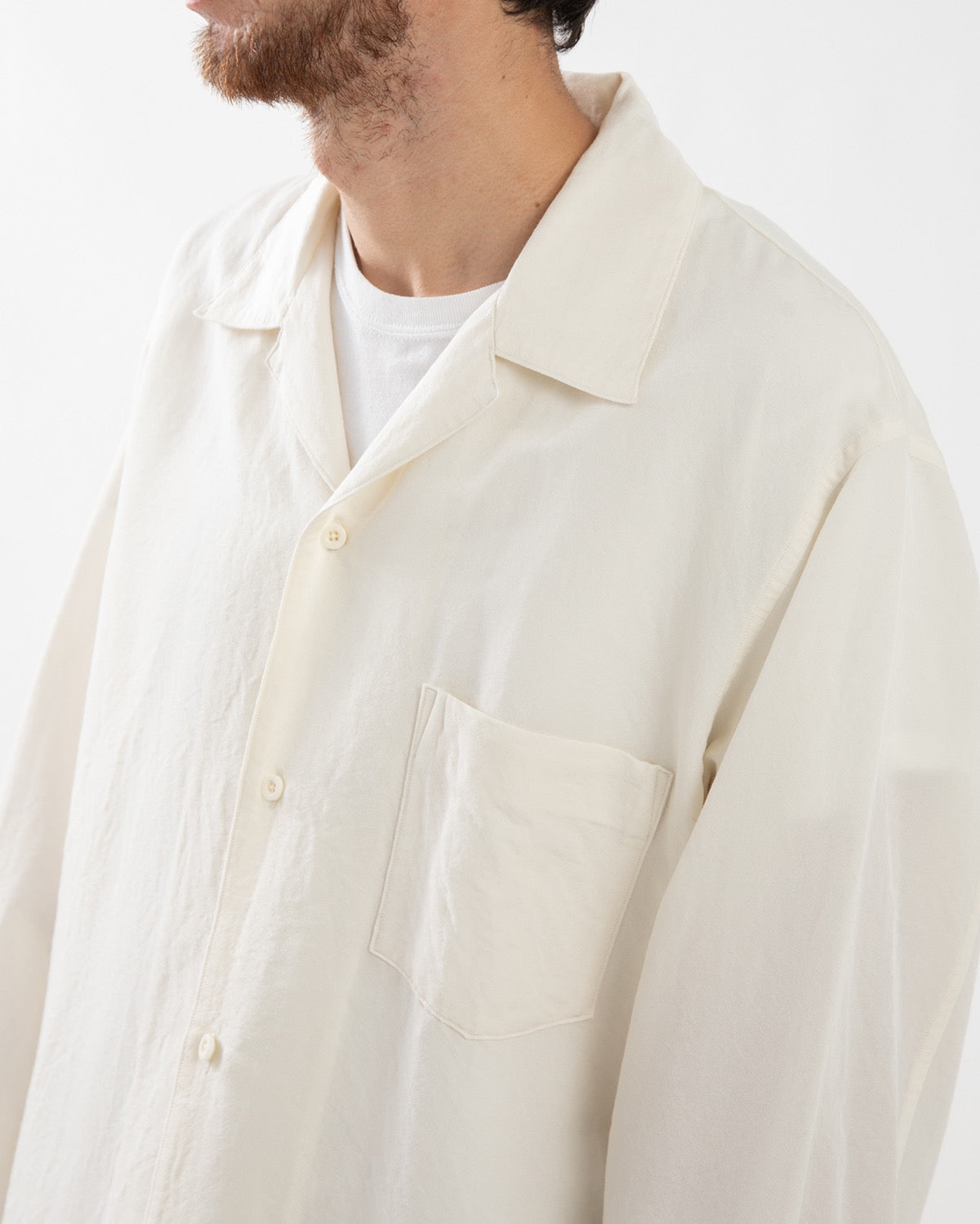 WASHED WOOL SILK OPEN-COLLAR SHIRT L/S
