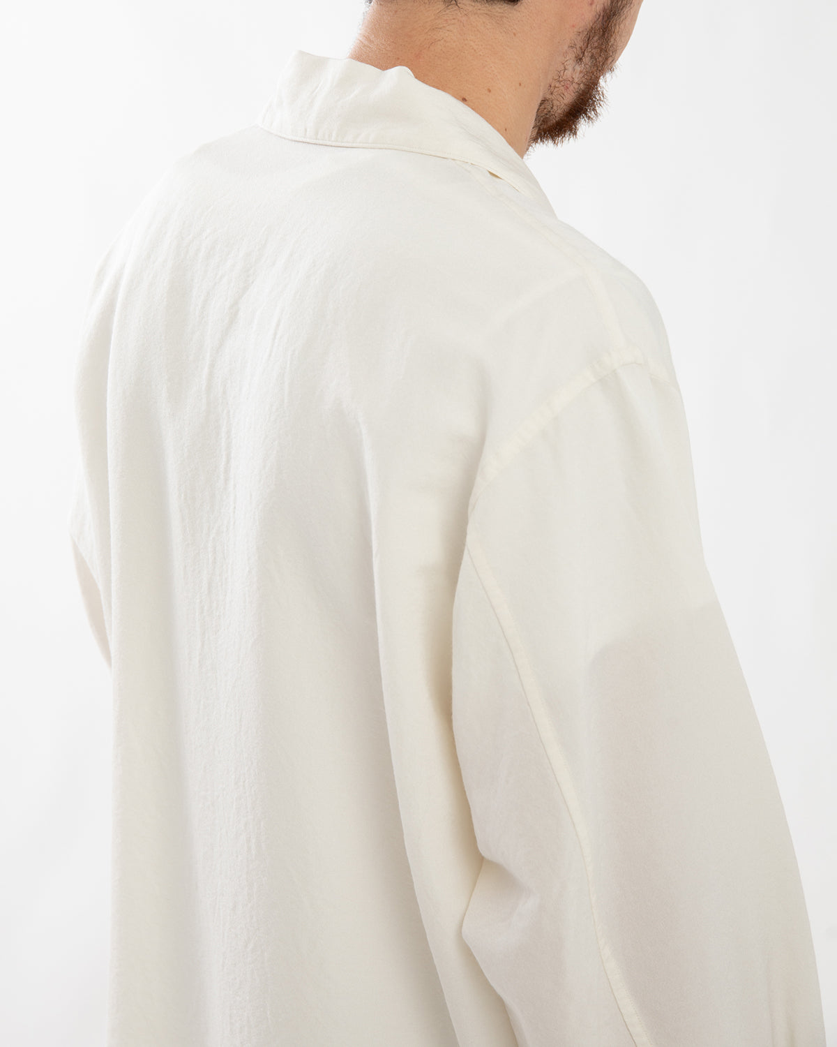 WASHED WOOL SILK OPEN-COLLAR SHIRT L/S