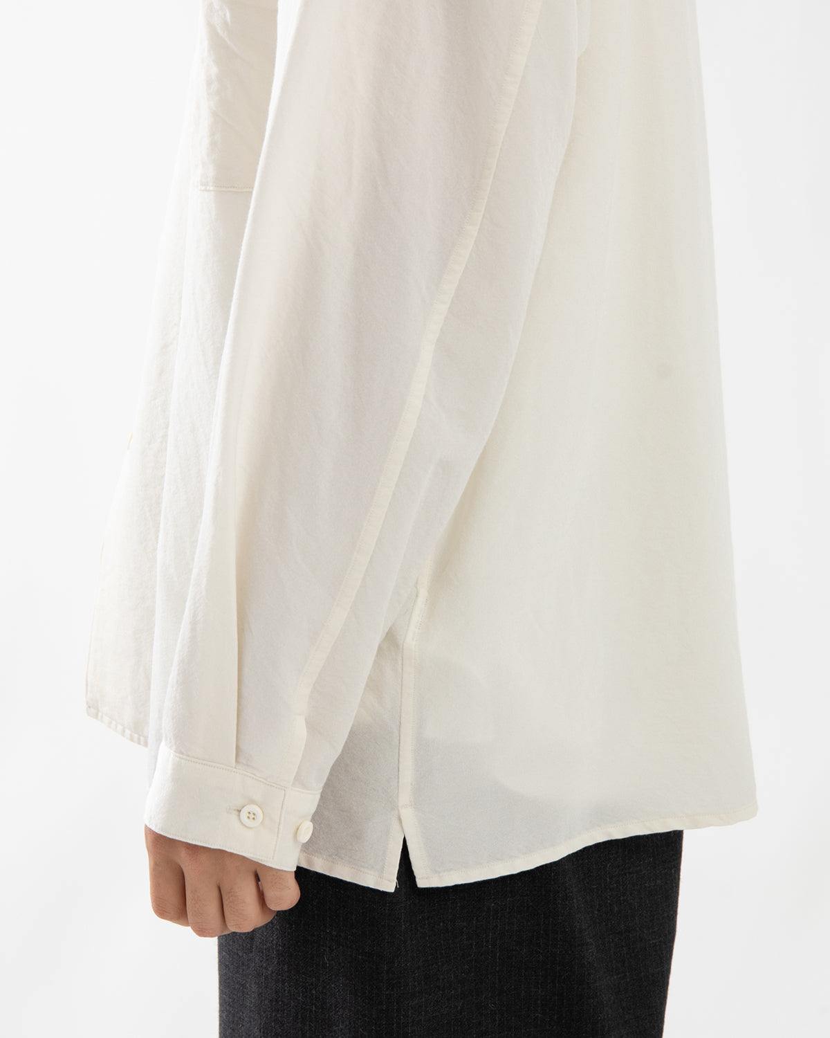 WASHED WOOL SILK OPEN-COLLAR SHIRT L/S