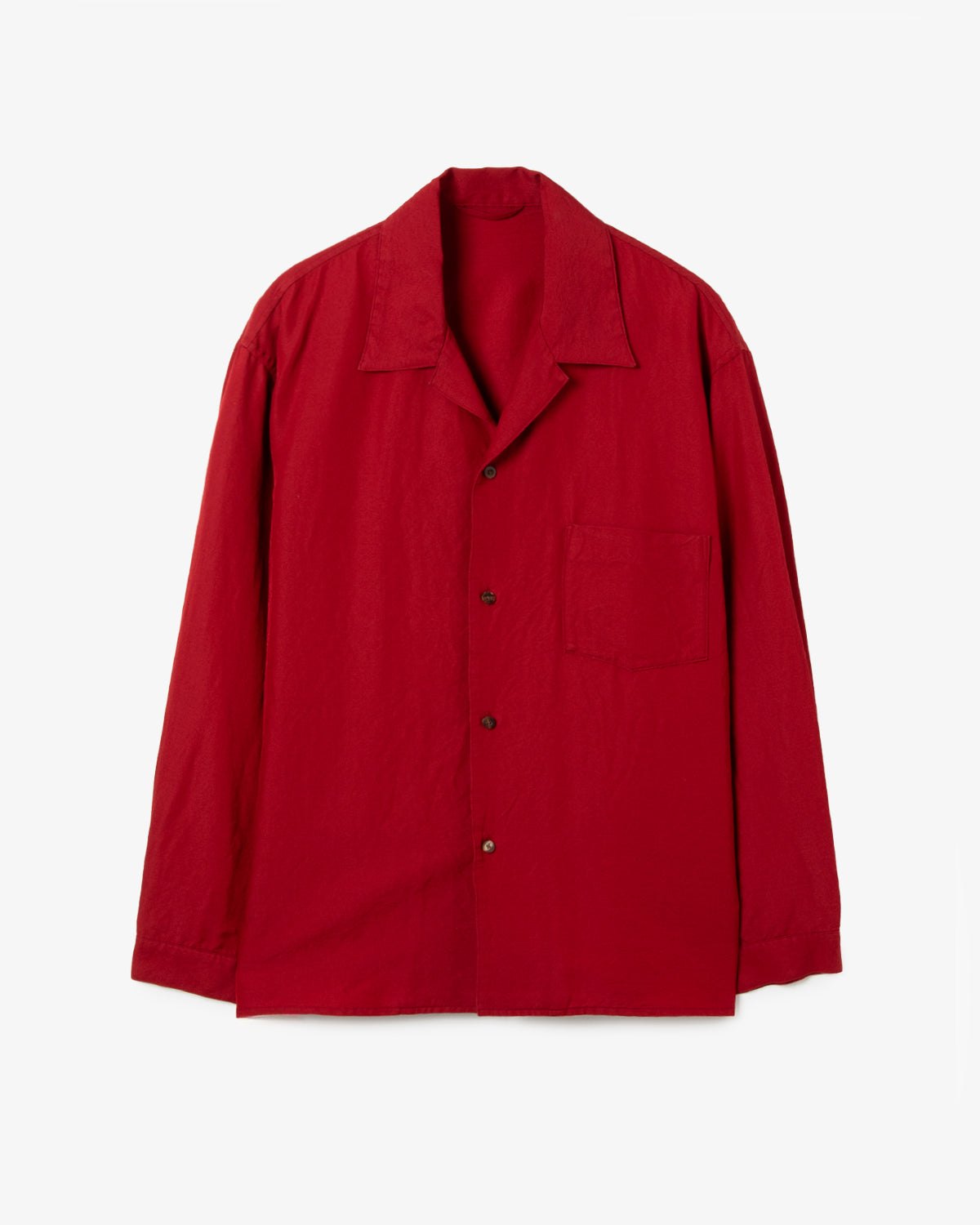 WASHED WOOL SILK OPEN-COLLAR SHIRT L/S