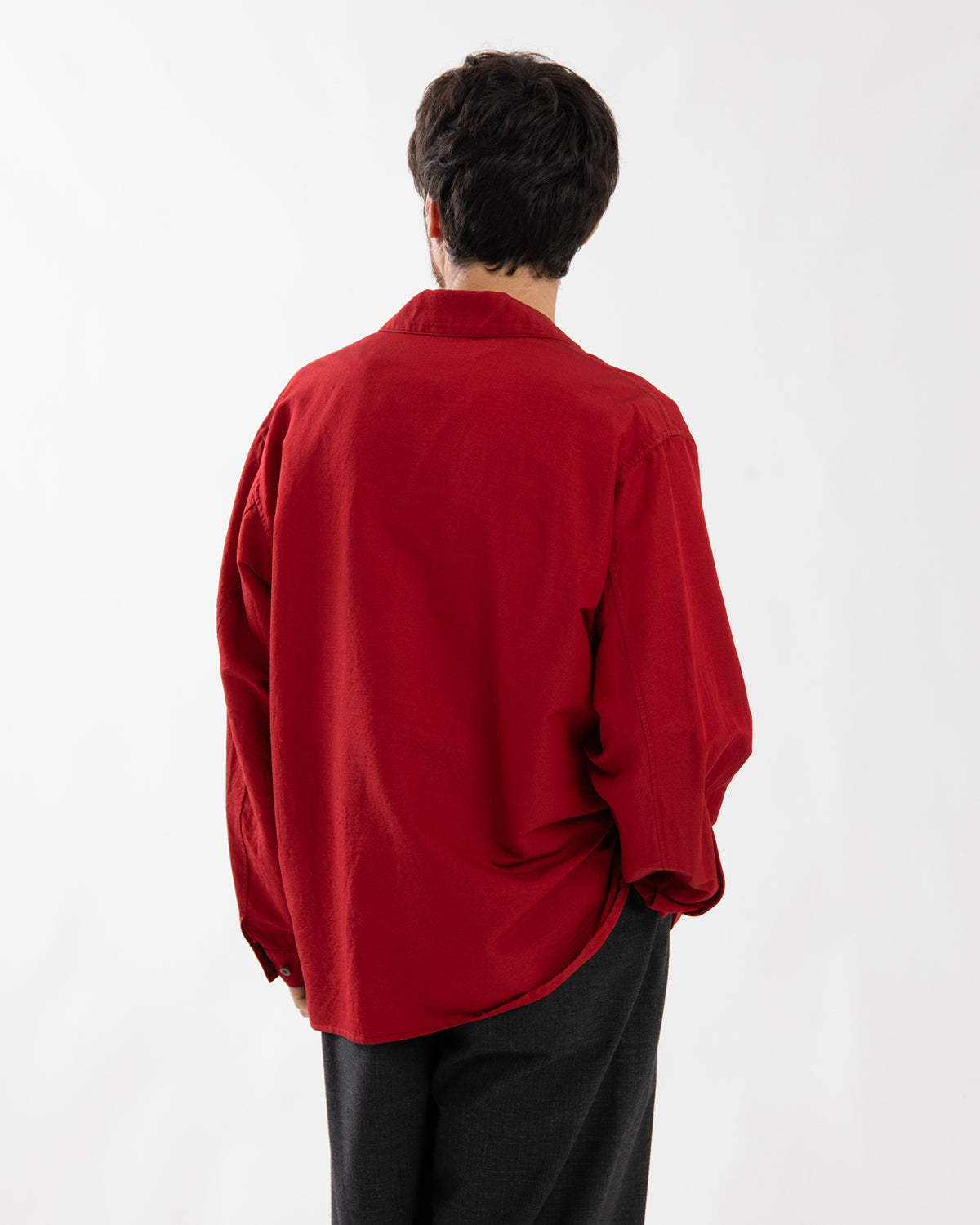 WASHED WOOL SILK OPEN-COLLAR SHIRT L/S