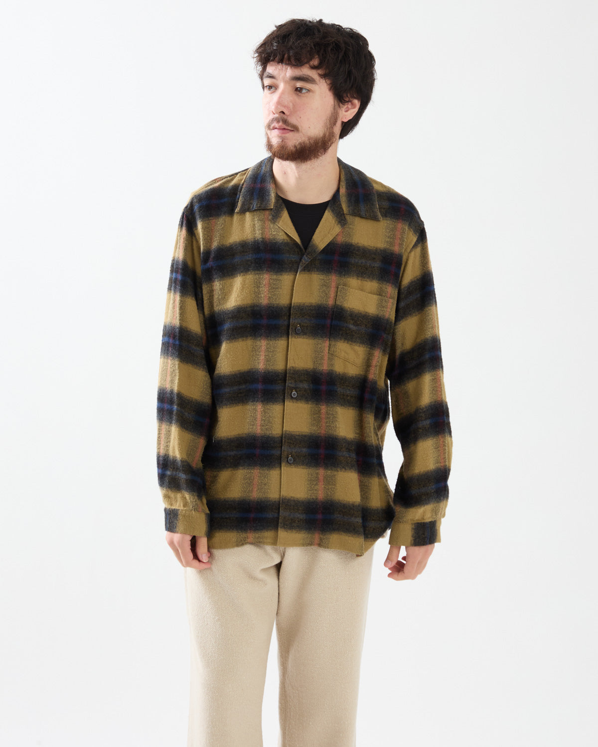 COTTON RAYON OMBRE OPEN-COLLAR SHIRT L/S