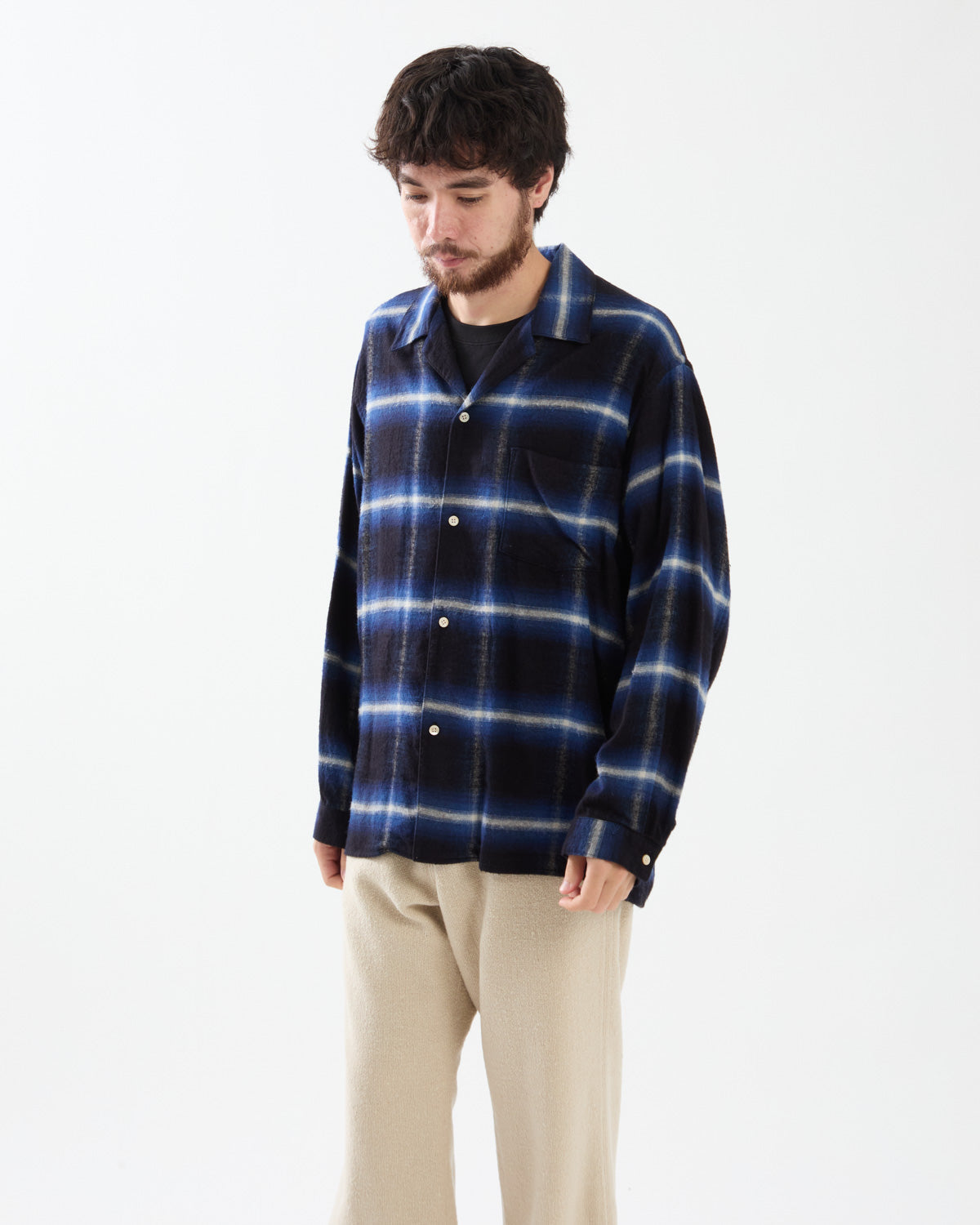 COTTON RAYON OMBRE OPEN-COLLAR SHIRT L/S