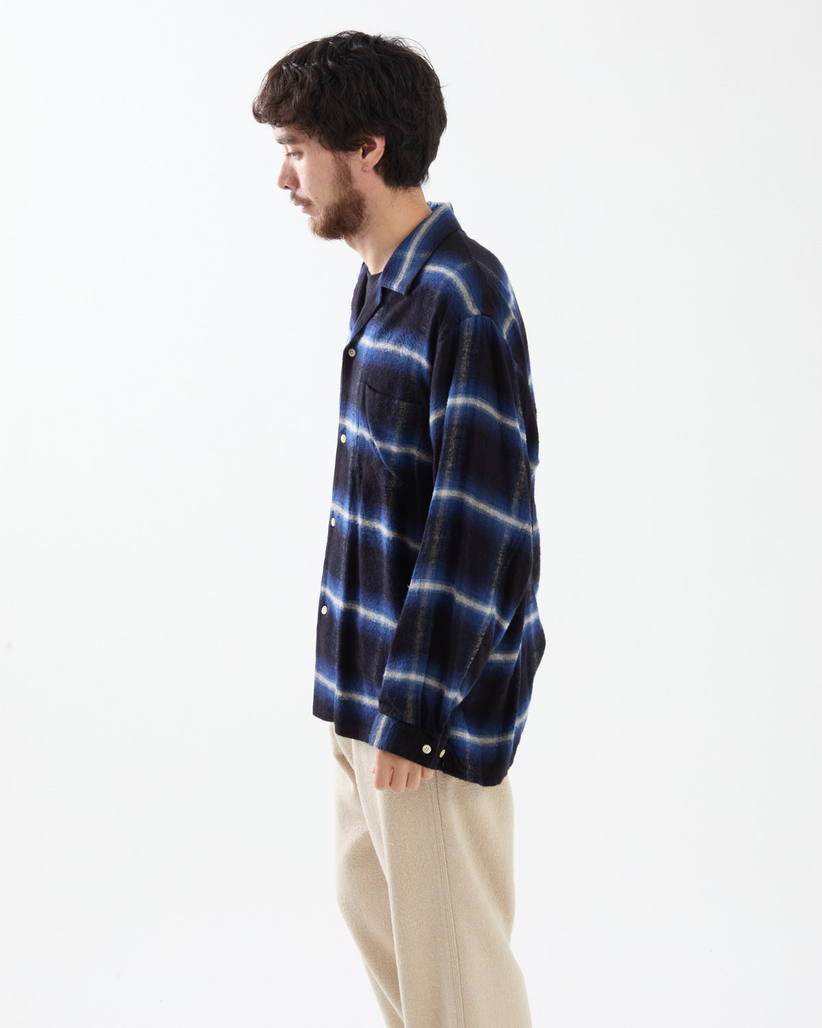 COTTON RAYON OMBRE OPEN-COLLAR SHIRT L/S