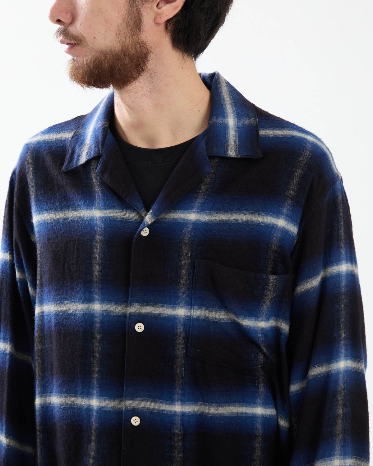 COTTON RAYON OMBRE OPEN-COLLAR SHIRT L/S