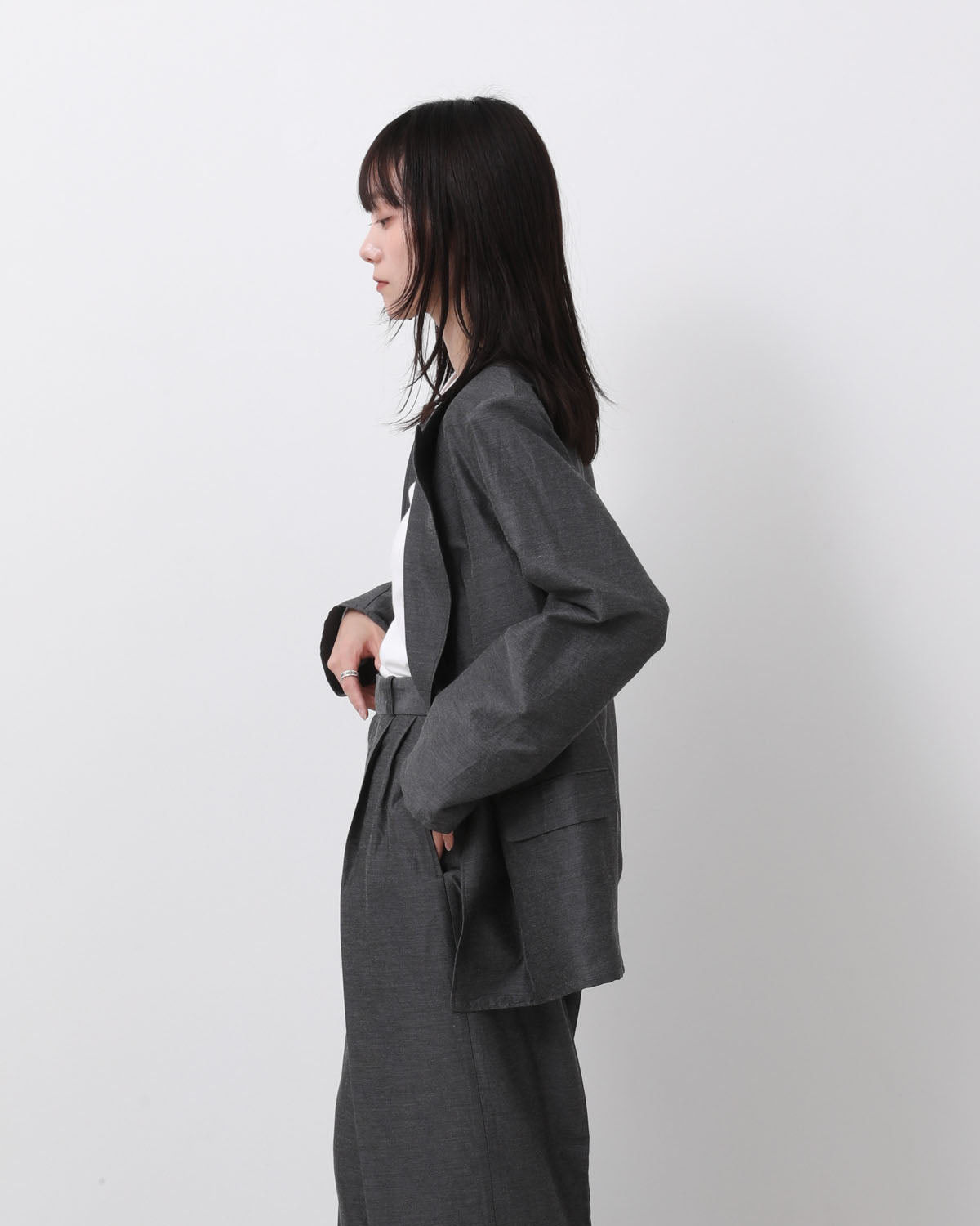 SILK-WO-CO PEAKED LAPEL CARDIGAN JACKET