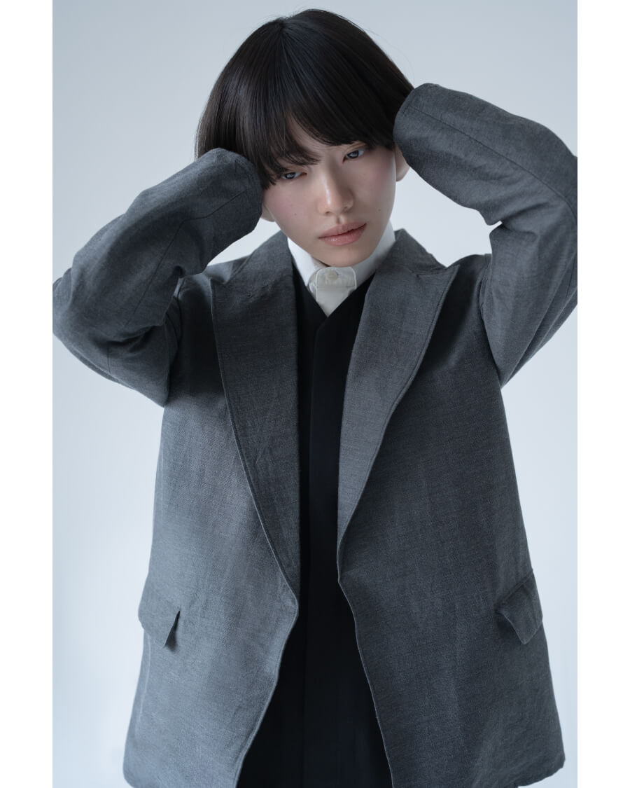 SILK-WO-CO PEAKED LAPEL CARDIGAN JACKET