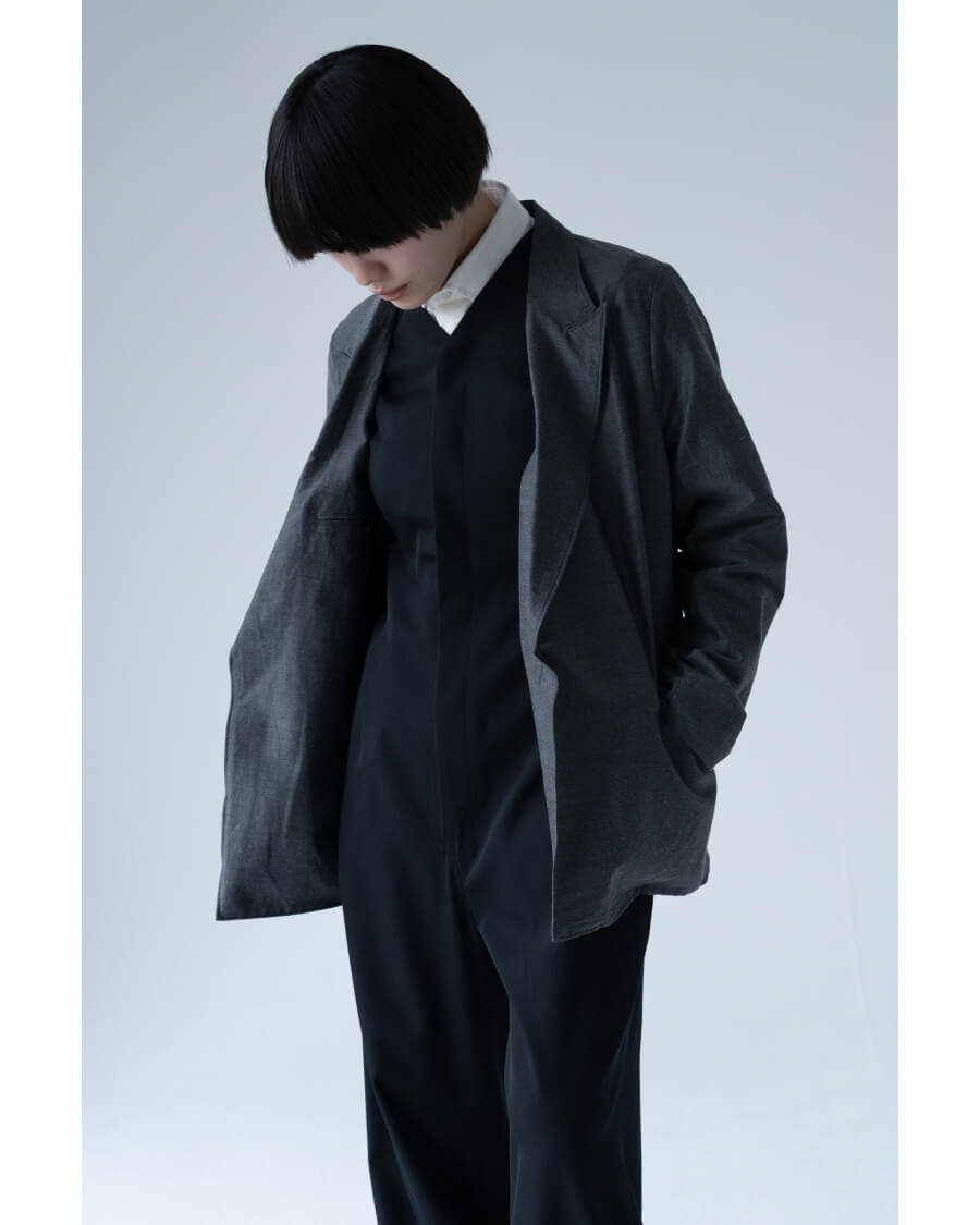 SILK-WO-CO PEAKED LAPEL CARDIGAN JACKET