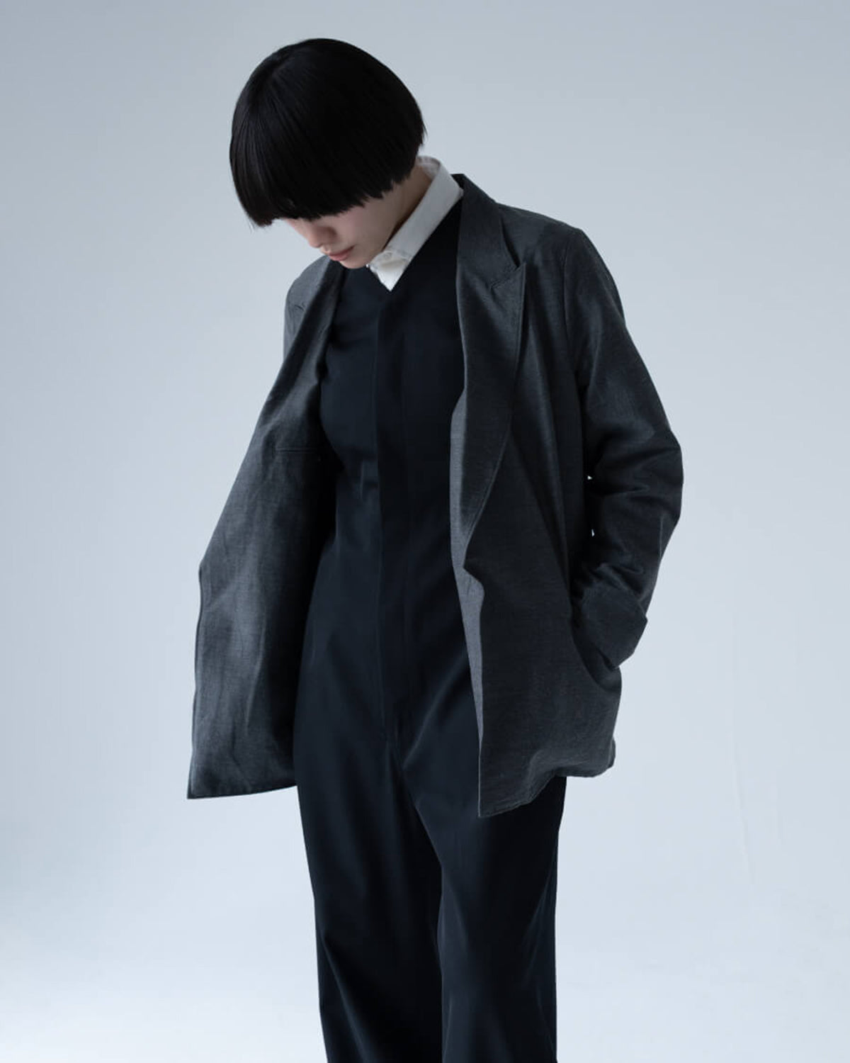 SILK-WO-CO PEAKED LAPEL CARDIGAN JACKET