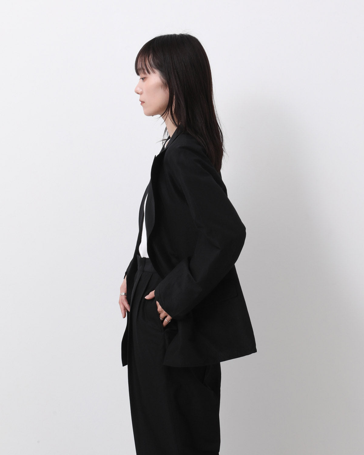 SILK-WO-CO PEAKED LAPEL CARDIGAN JACKET