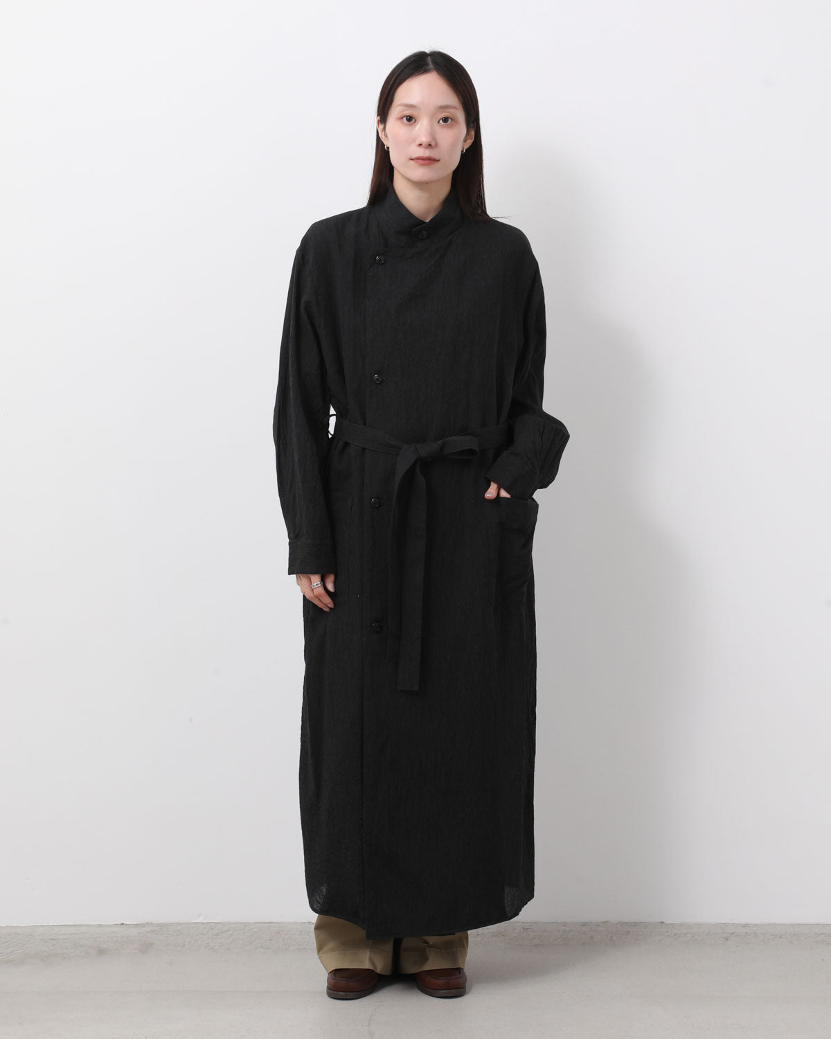 SILK-CO VOILE STANDING-COLLAR DRESS