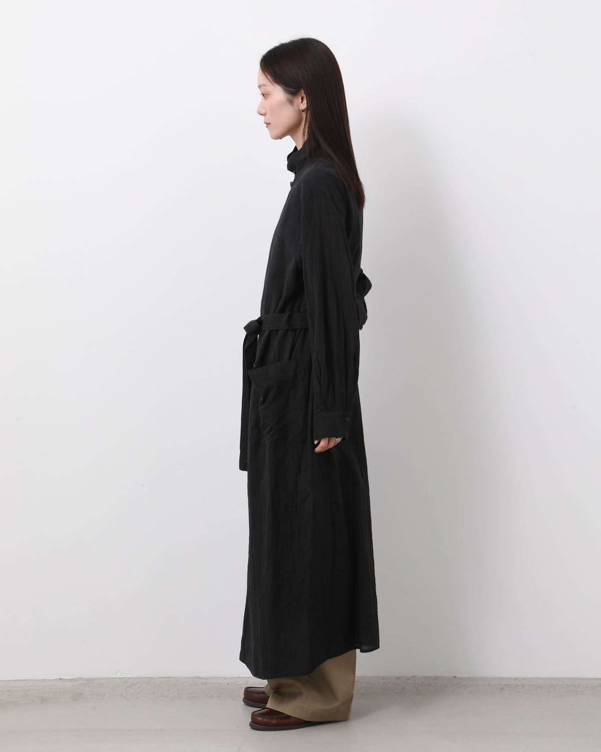 SILK-CO VOILE STANDING-COLLAR DRESS