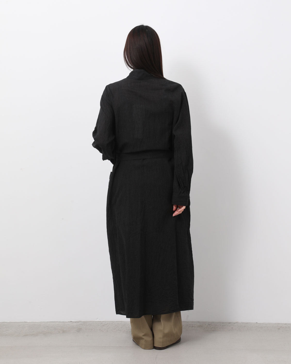 SILK-CO VOILE STANDING-COLLAR DRESS