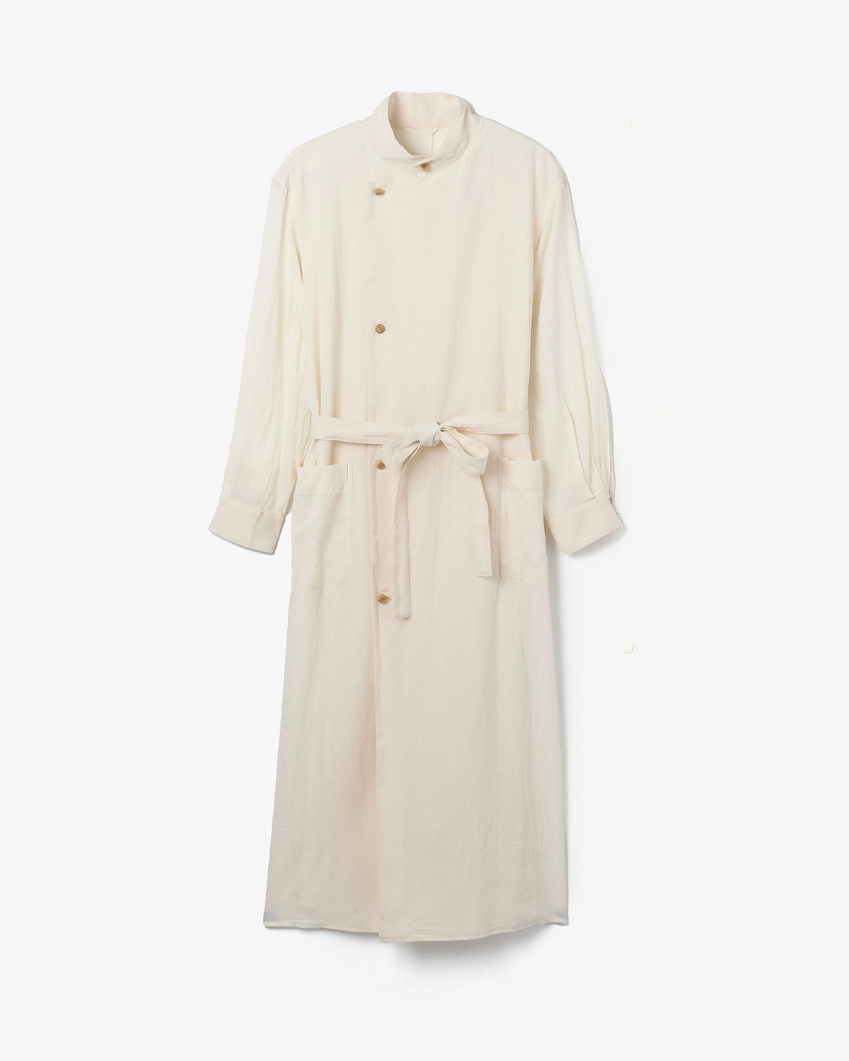SILK-CO VOILE STANDING-COLLAR DRESS