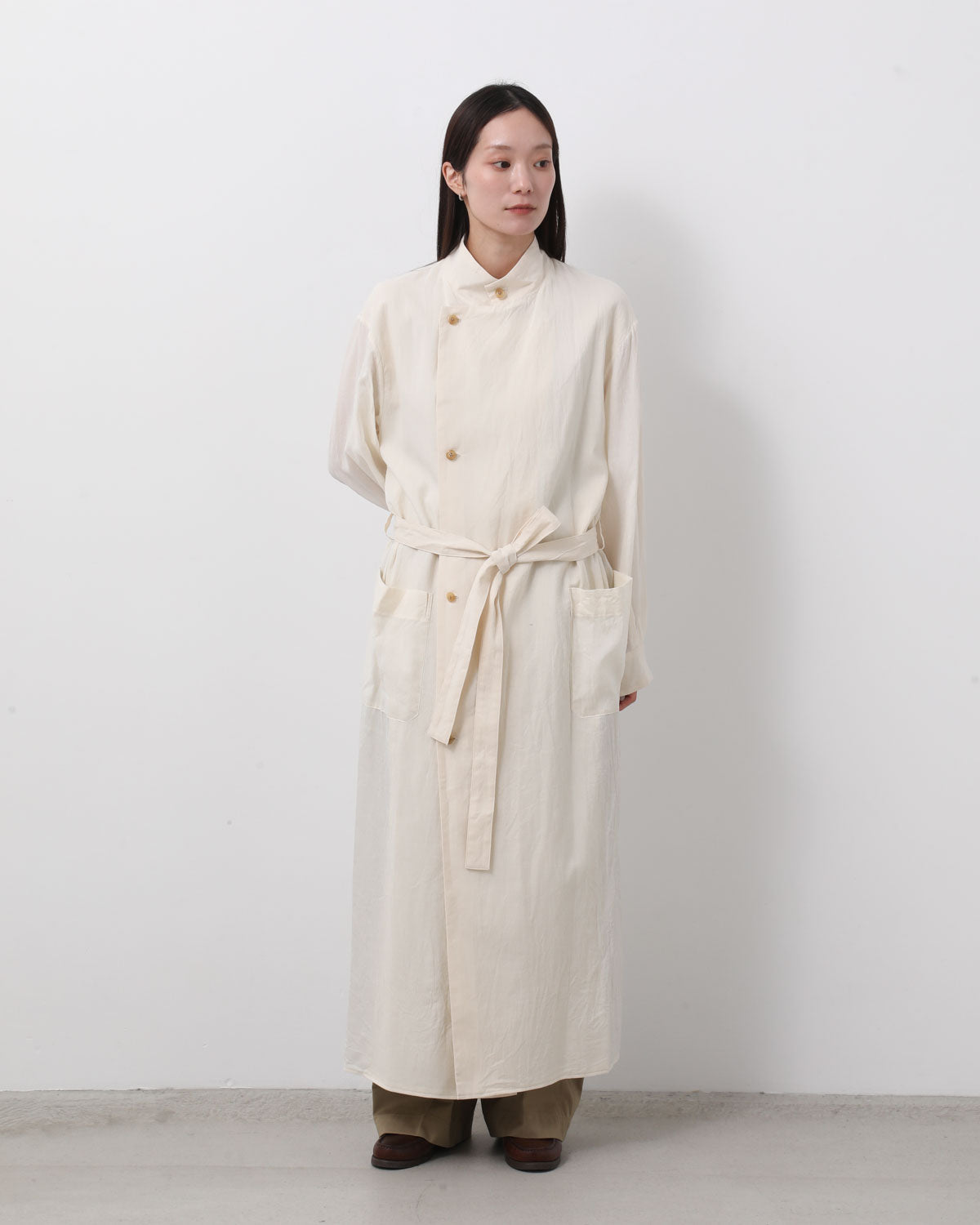 SILK-CO VOILE STANDING-COLLAR DRESS