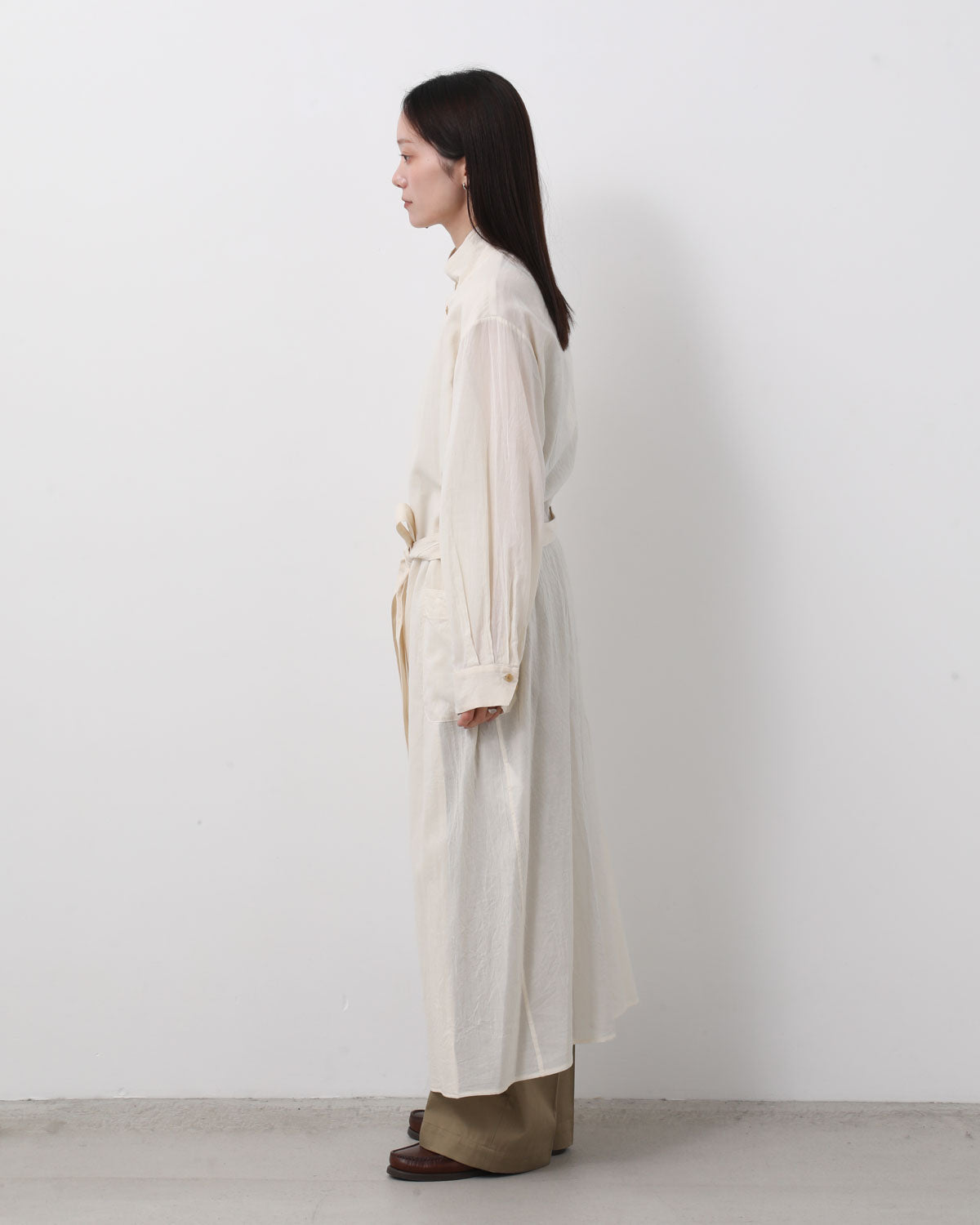 SILK-CO VOILE STANDING-COLLAR DRESS