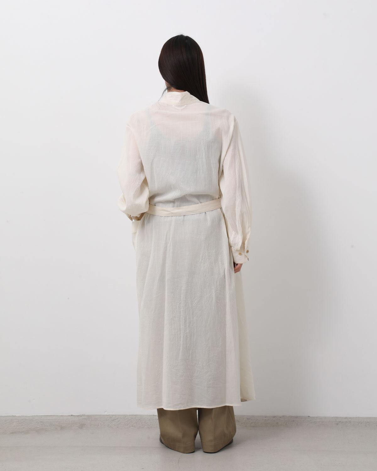 SILK-CO VOILE STANDING-COLLAR DRESS