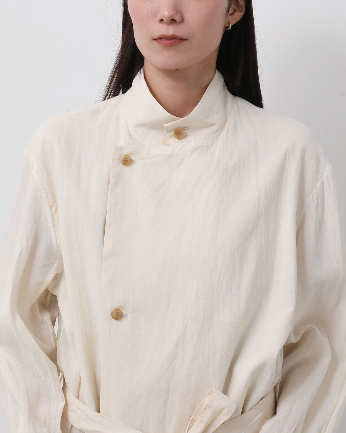 SILK-CO VOILE STANDING-COLLAR DRESS