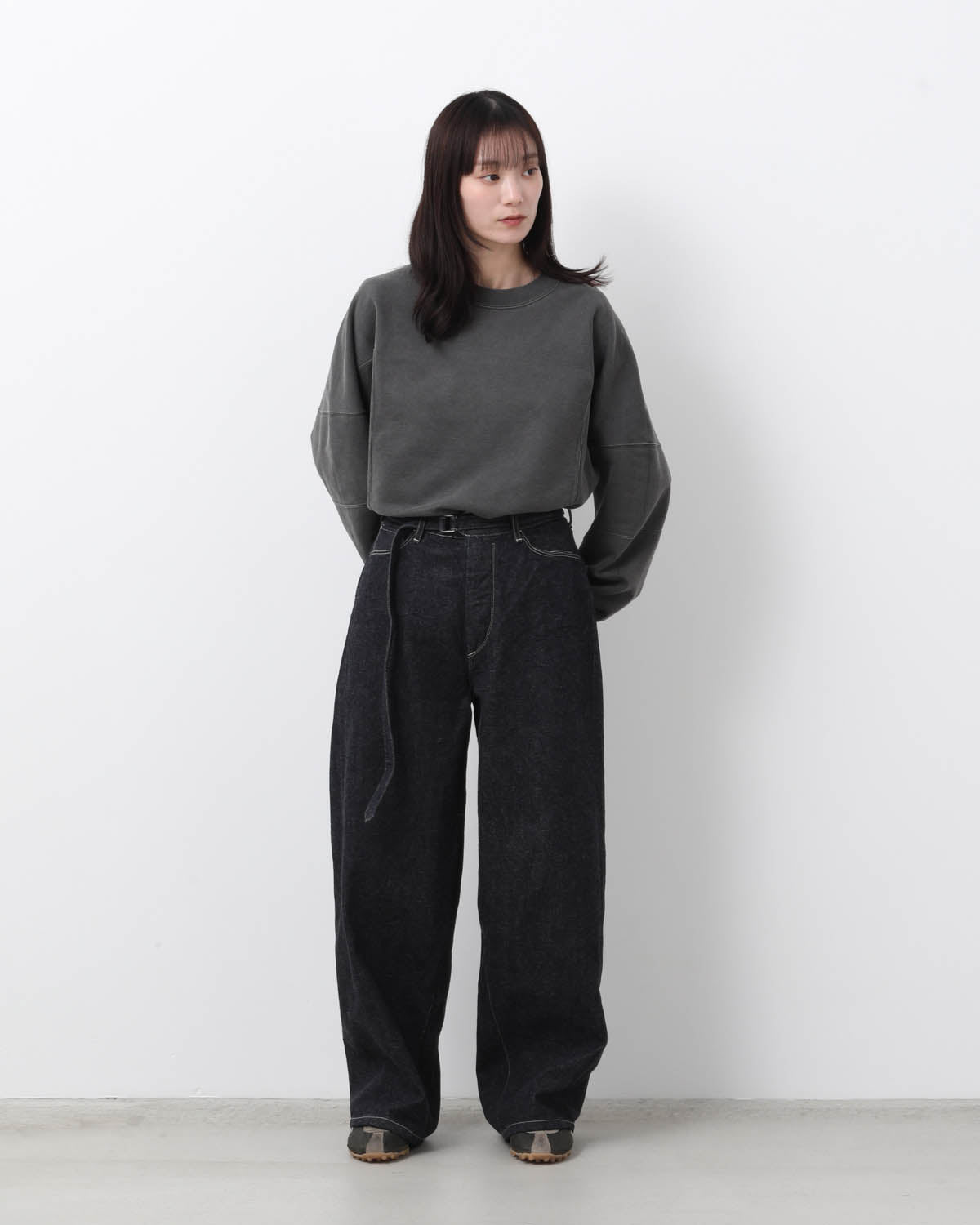 12.9OZ DENIM BIAS BELTED PANTS (WOMEN'S)