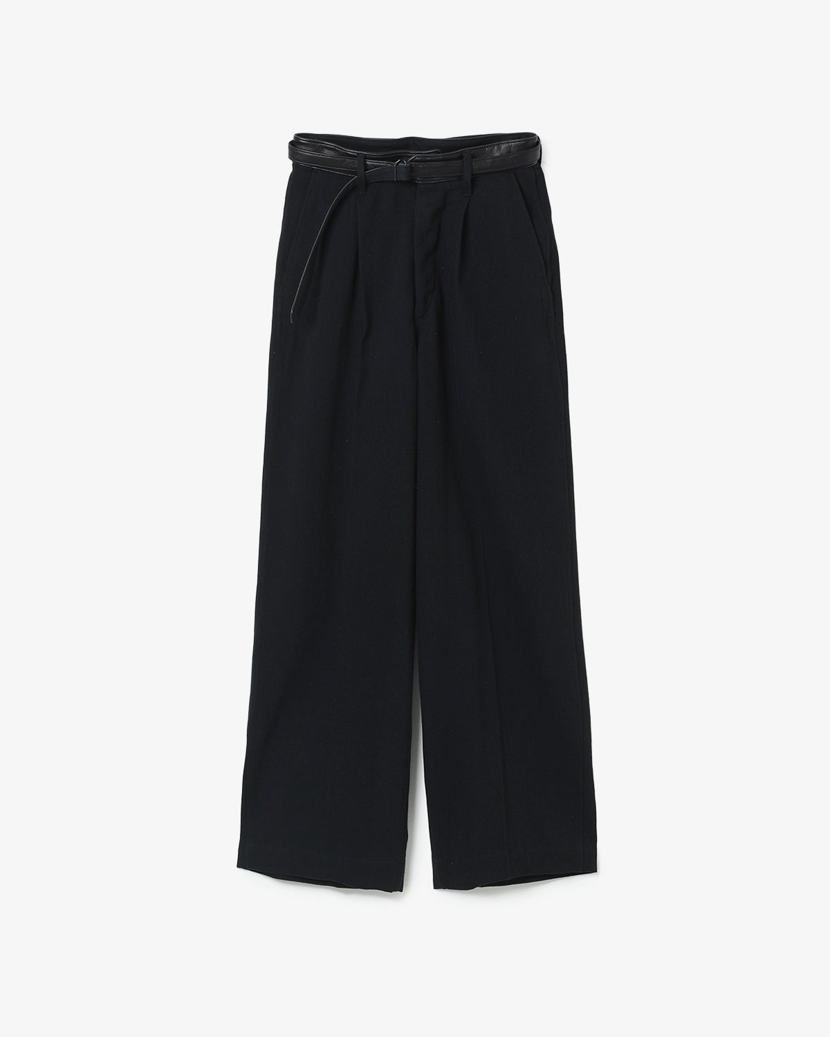 DENIM-LEATHER BELTED TROUSERS