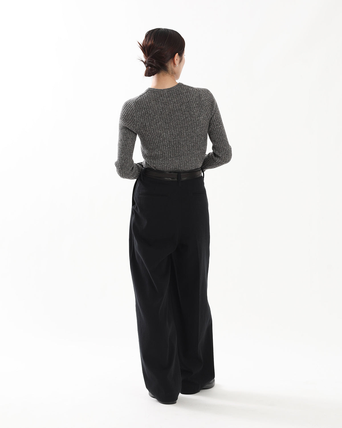 DENIM-LEATHER BELTED TROUSERS