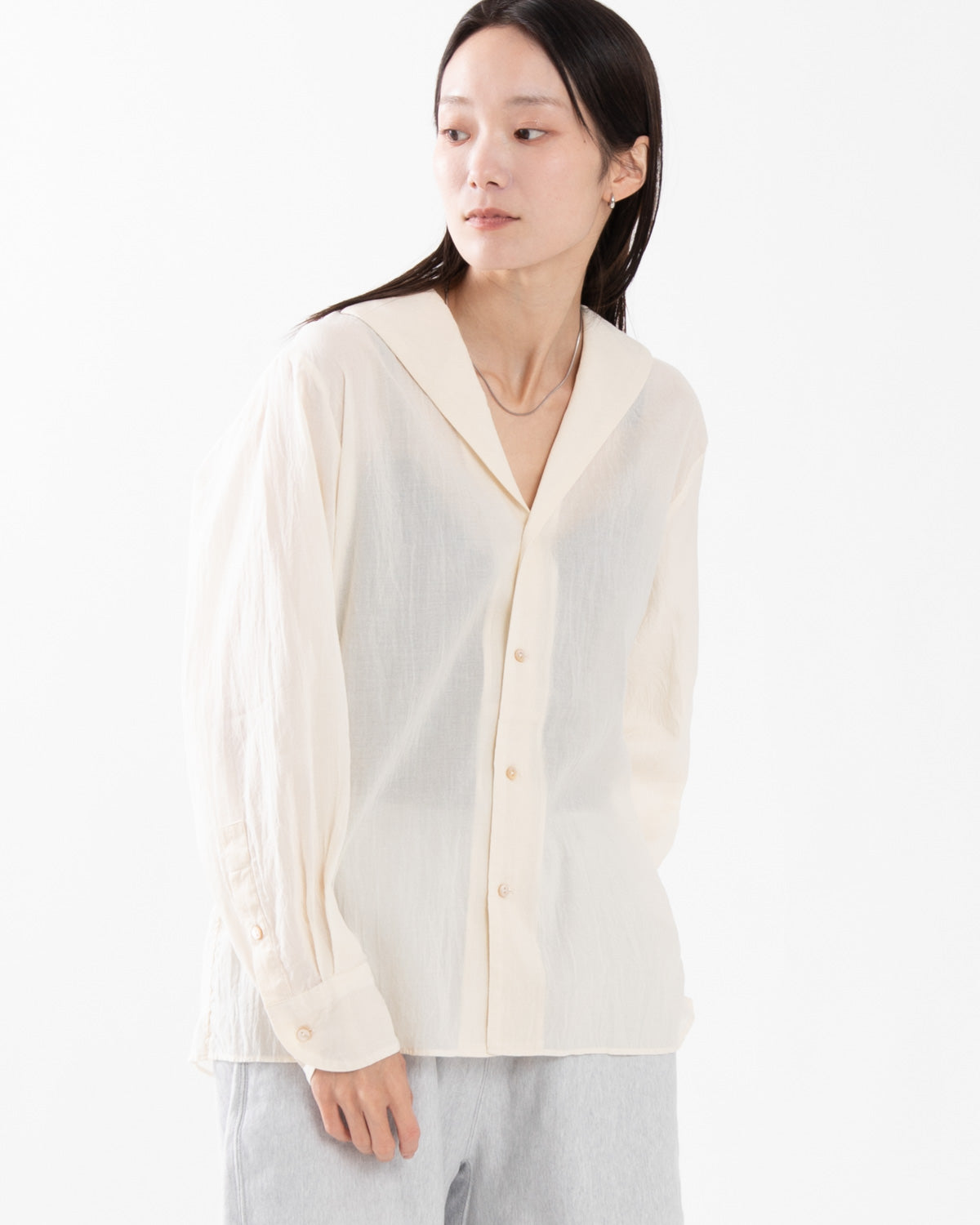 SILK-CO VOILE FRENCH SHAWL COLLAR SHIRT