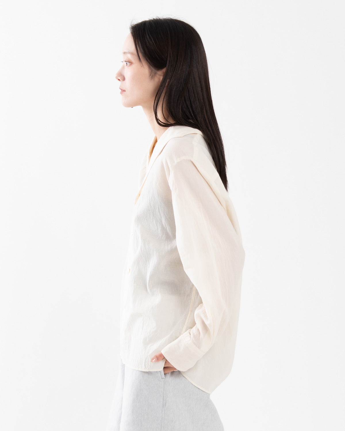 SILK-CO VOILE FRENCH SHAWL COLLAR SHIRT