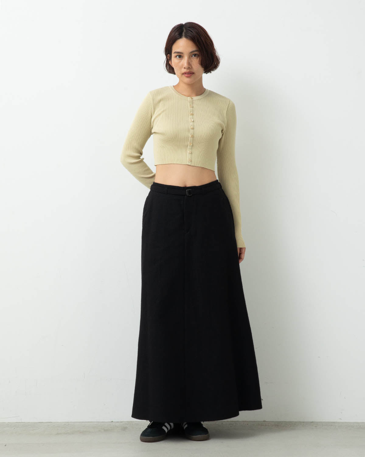 WOOL NAPPING BELTED SKIRT