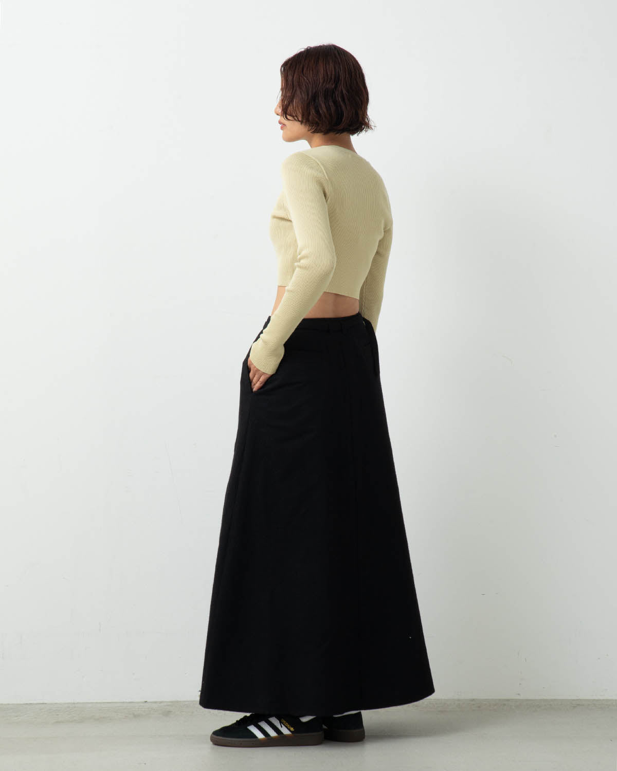 WOOL NAPPING BELTED SKIRT