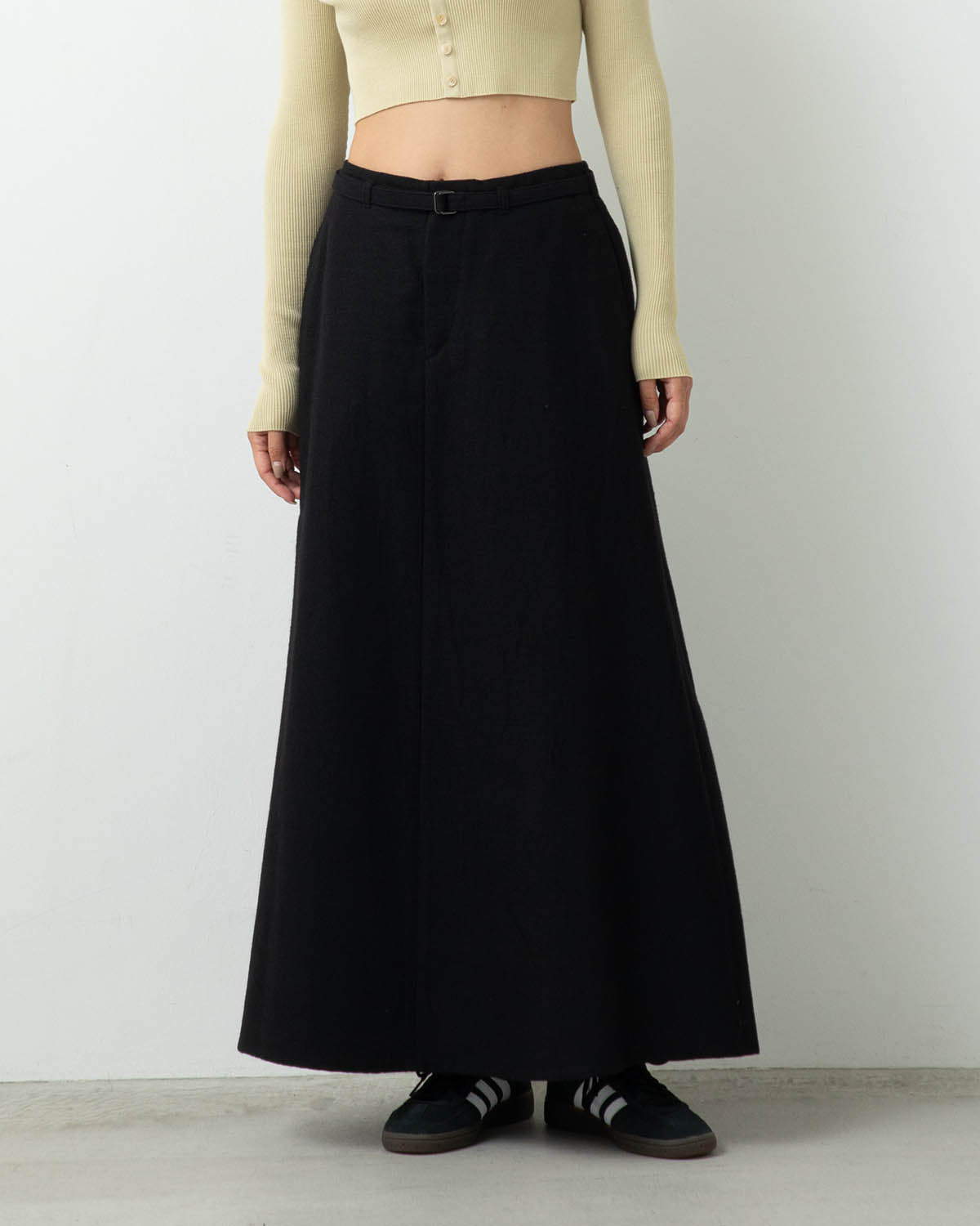 WOOL NAPPING BELTED SKIRT